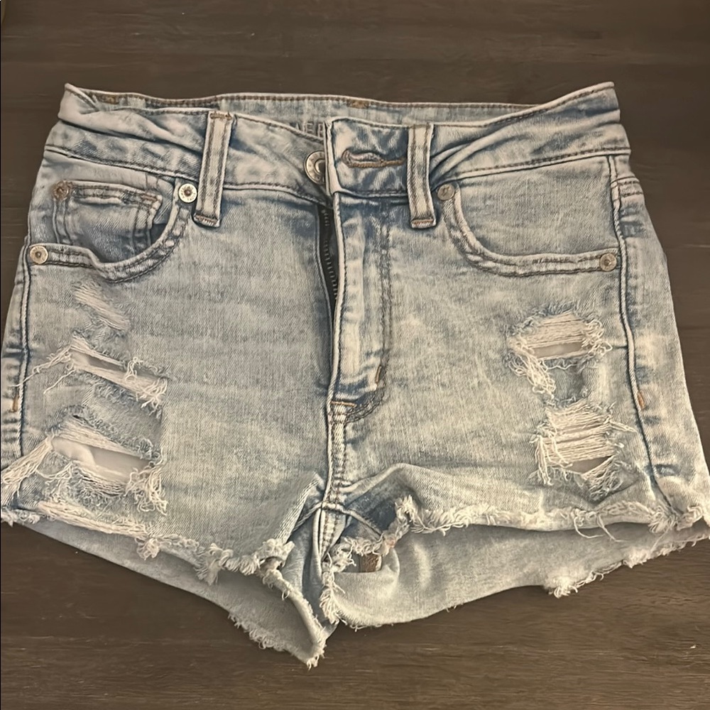 American Eagle Outfitters Light Blue Distressed Jean Shorts